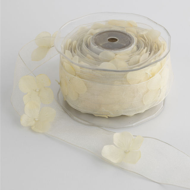 Cream flowered organza ribbon 70mm